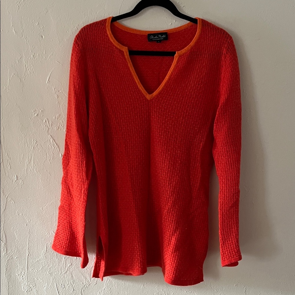 100% Cashmere Orange Long Line V-Neck Sweater